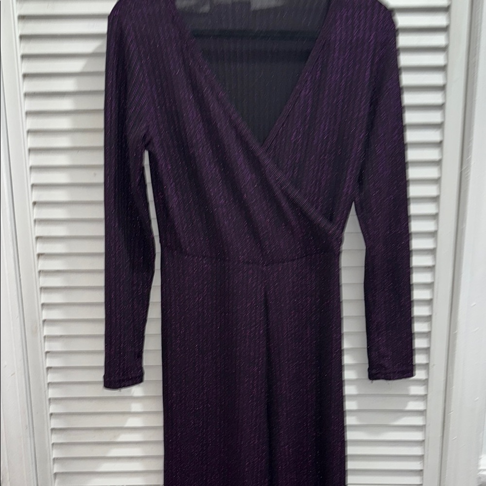 Purple Long Sleeve V-Neck Sheath Dress